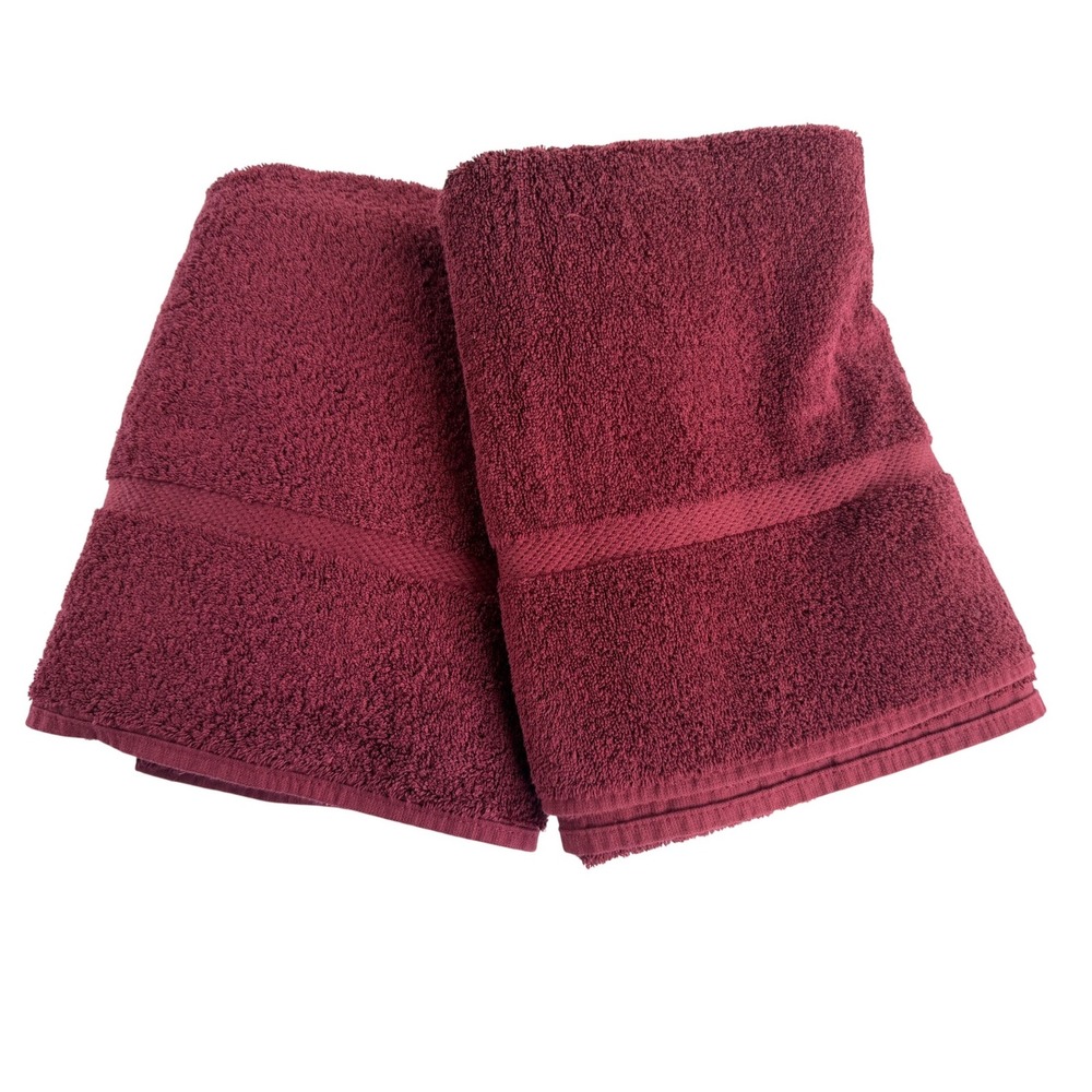 Vintage Fieldcrest Royal Velvet Bath Towels Burgundy Maroon Cotton Set of 2 USA